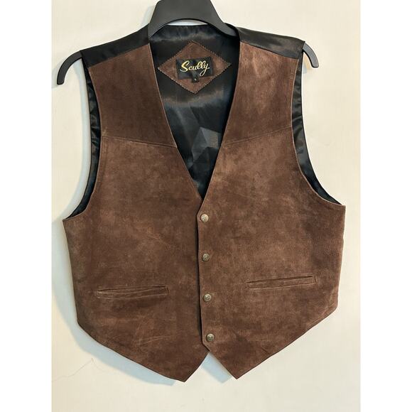 Scully Suede Leather Western Vest Men’s L Brown Front Pockets Snap Closure - Picture 1 of 7